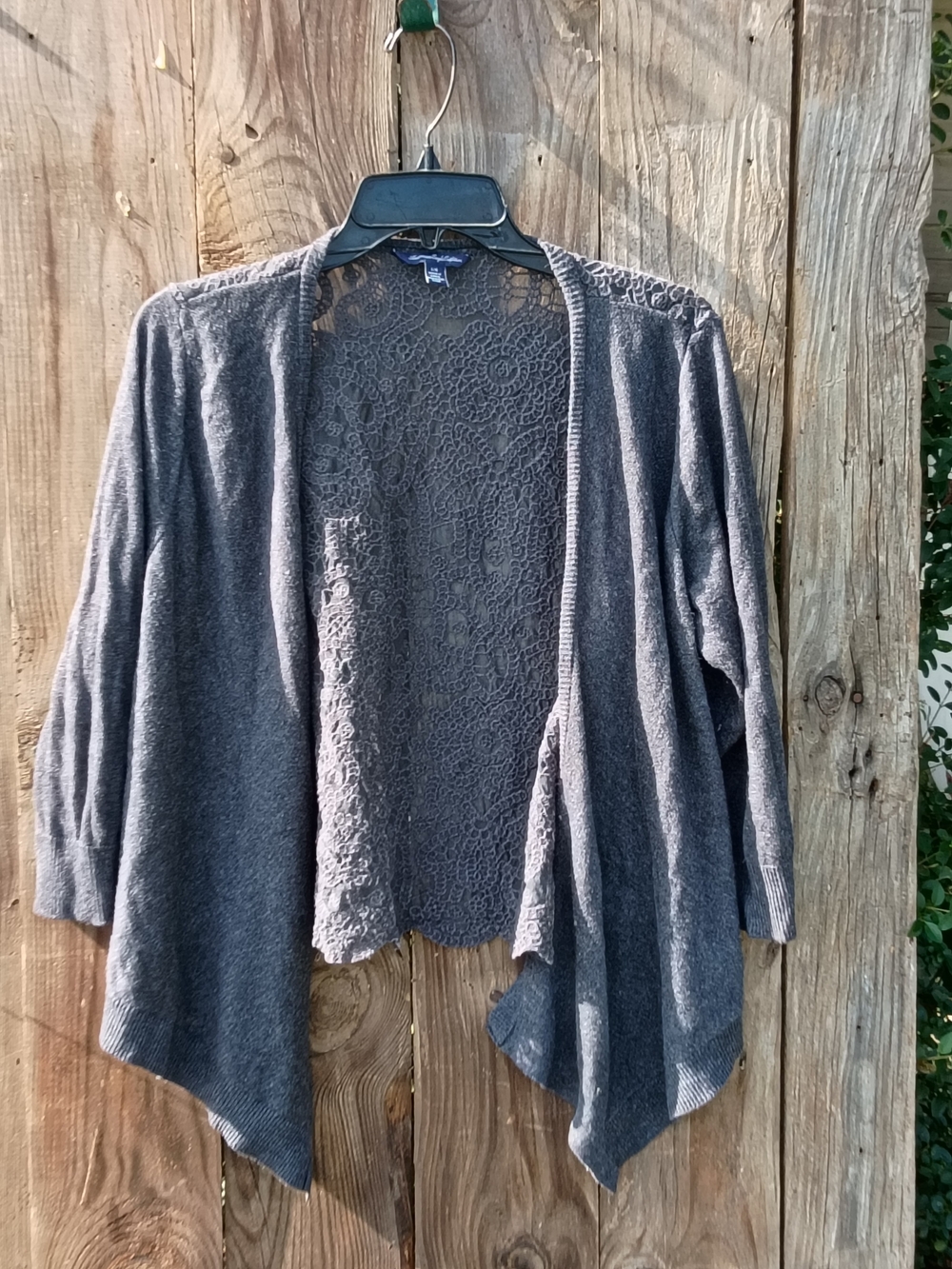 American Eagle Outfitters Dark Gray Open-Front Lace-Back Cardigan